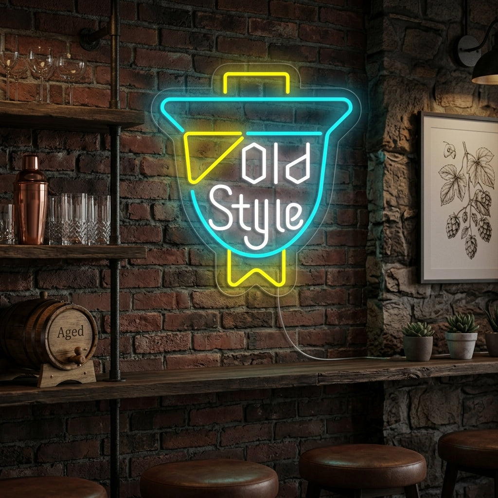 "Vintage Old Style Bierbar" Neonschrift