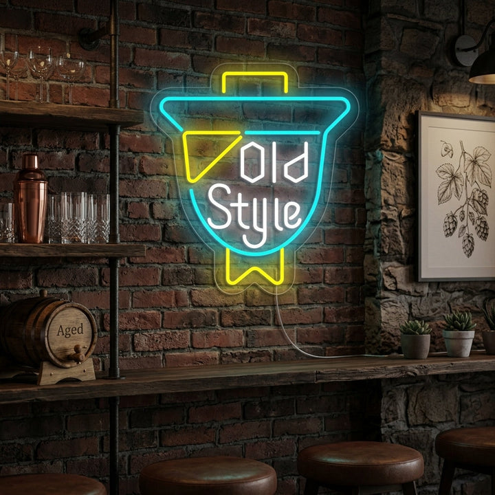 "Vintage Old Style Bierbar" Neonschrift