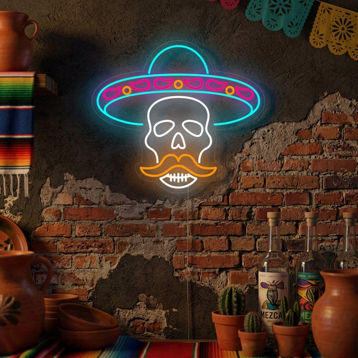 "Totenkopf Im Sombrero Zum Tag Der Toten" Neonschrift