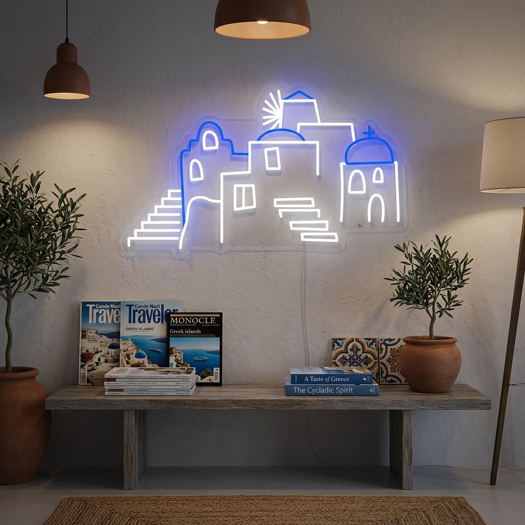 "Kuppeln Von Santorin In Griechenland" Neonschrift