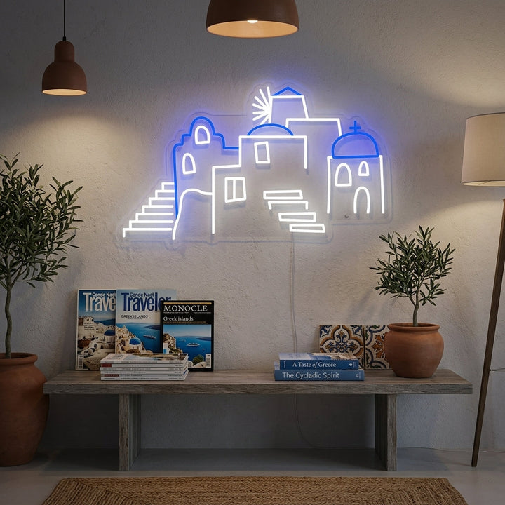 "Kuppeln Von Santorin In Griechenland" Neonschrift