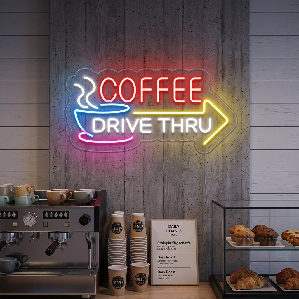 "Coffee Drive Thru" Neonschrift