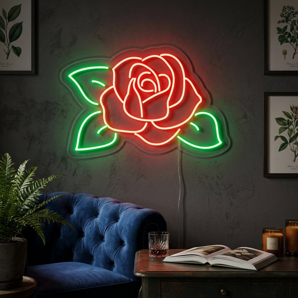 "Rosen, Florist, Blumengeschenke" Neonschrift