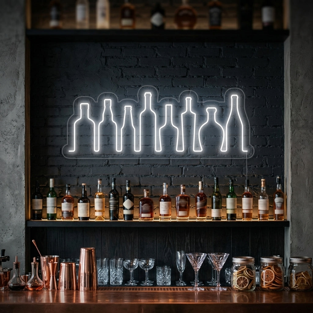 "Gruppe Von Flaschen, Bar" Neonschrift