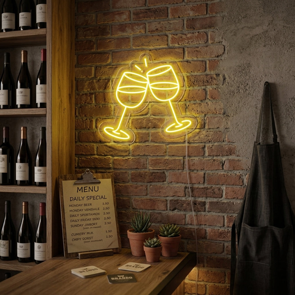 "Champagnergläser" Neonschrift