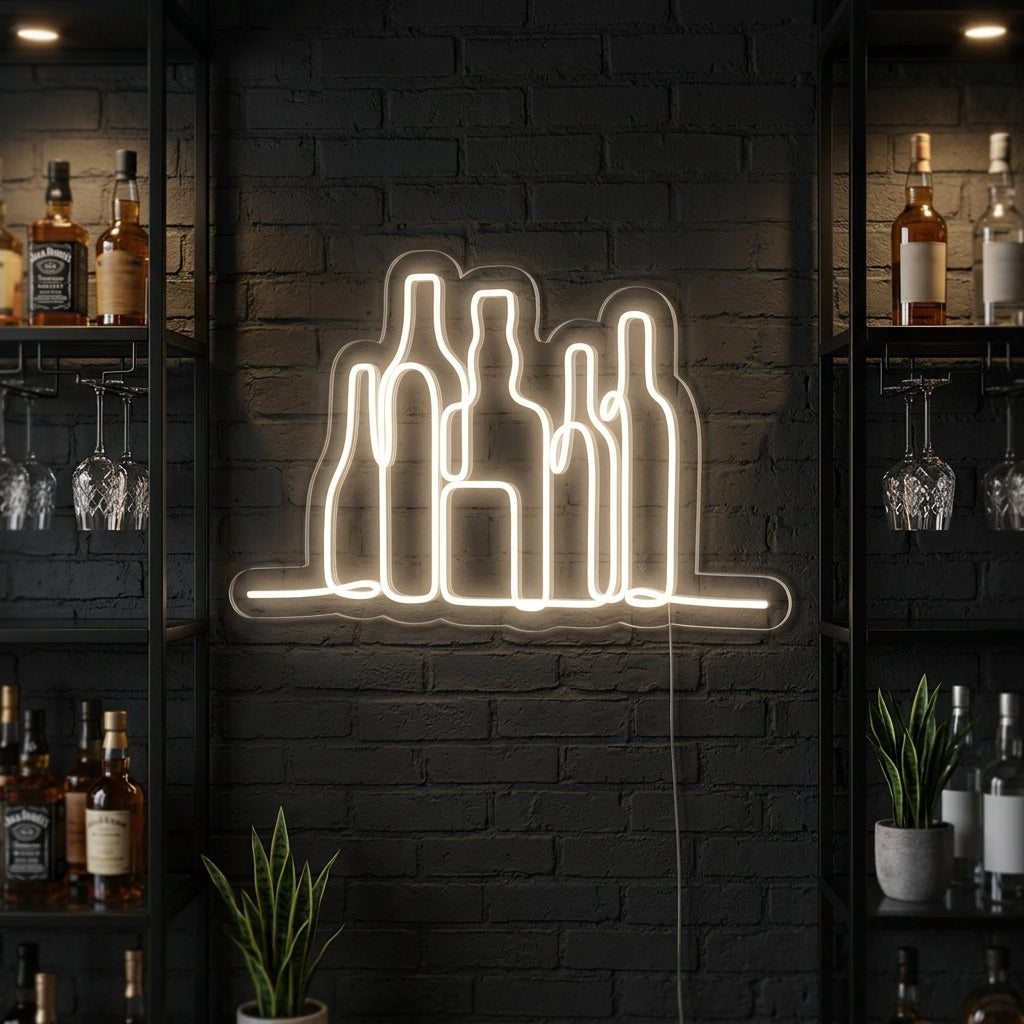 "Gruppe Von Flaschen, Bar" Neonschrift