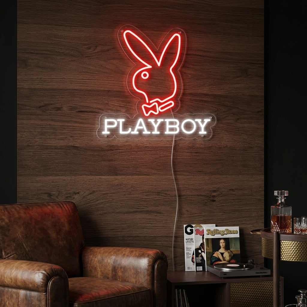 "Play Bunny, Hase" Neonschrift