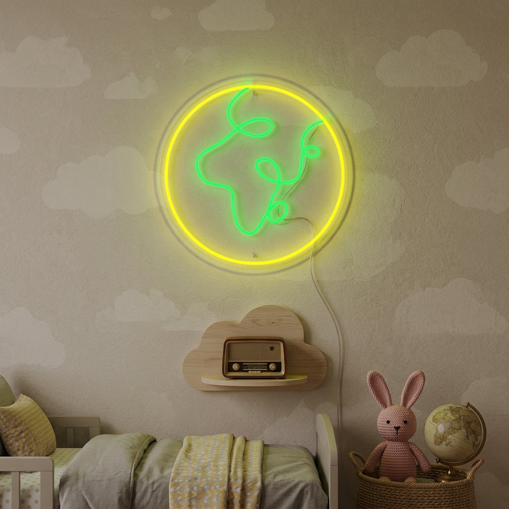 "Planet Und Erde, Kinderzimmerdekoration" Neonschrift