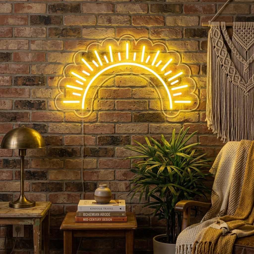"Sonne, Sonnenuntergang" Neonschrift