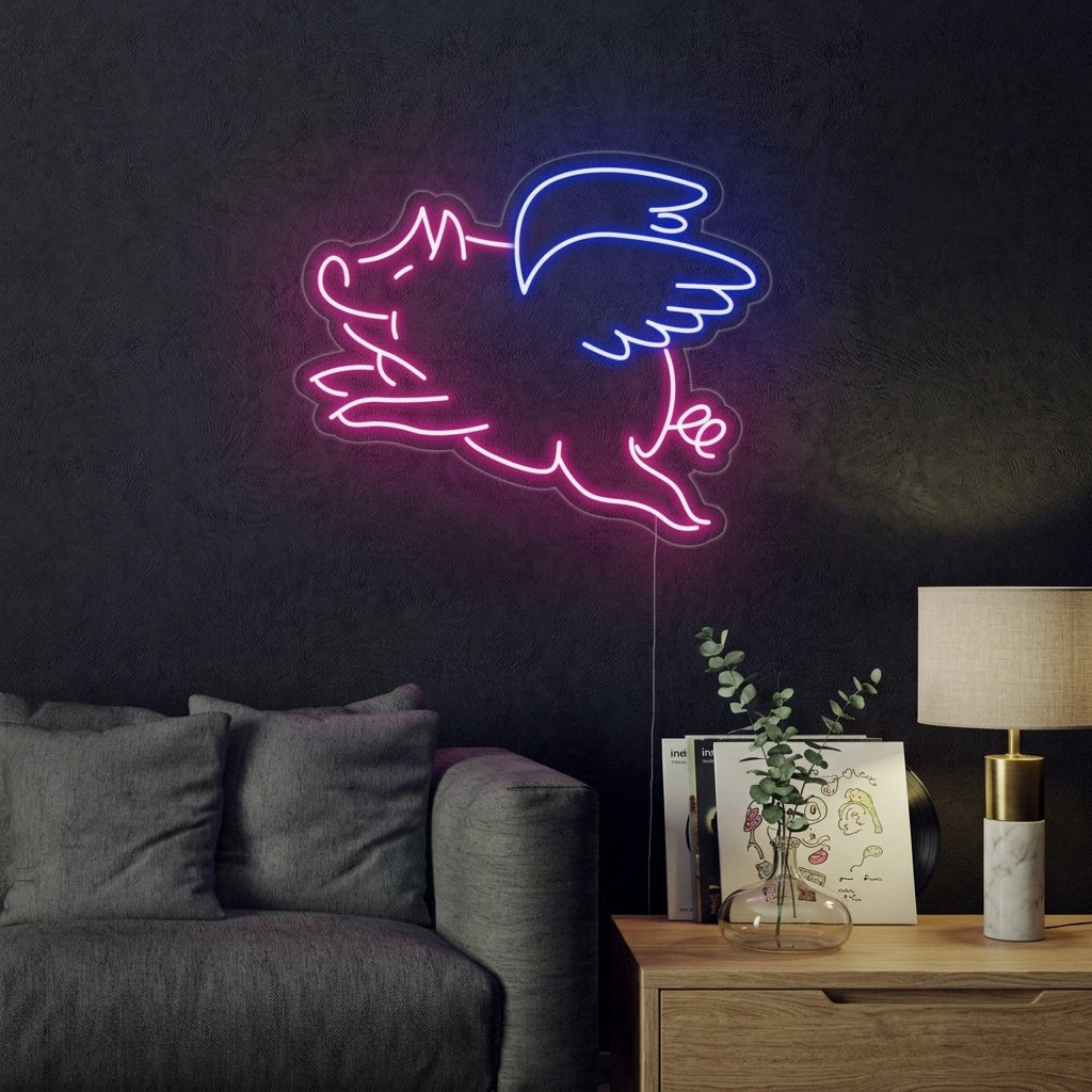 "Fliegendes Schwein" Neonschrift