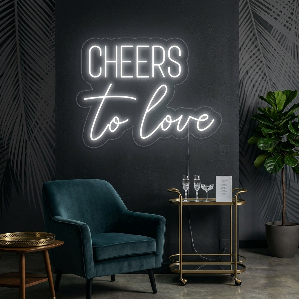 "Cheers to love" Neonschrift