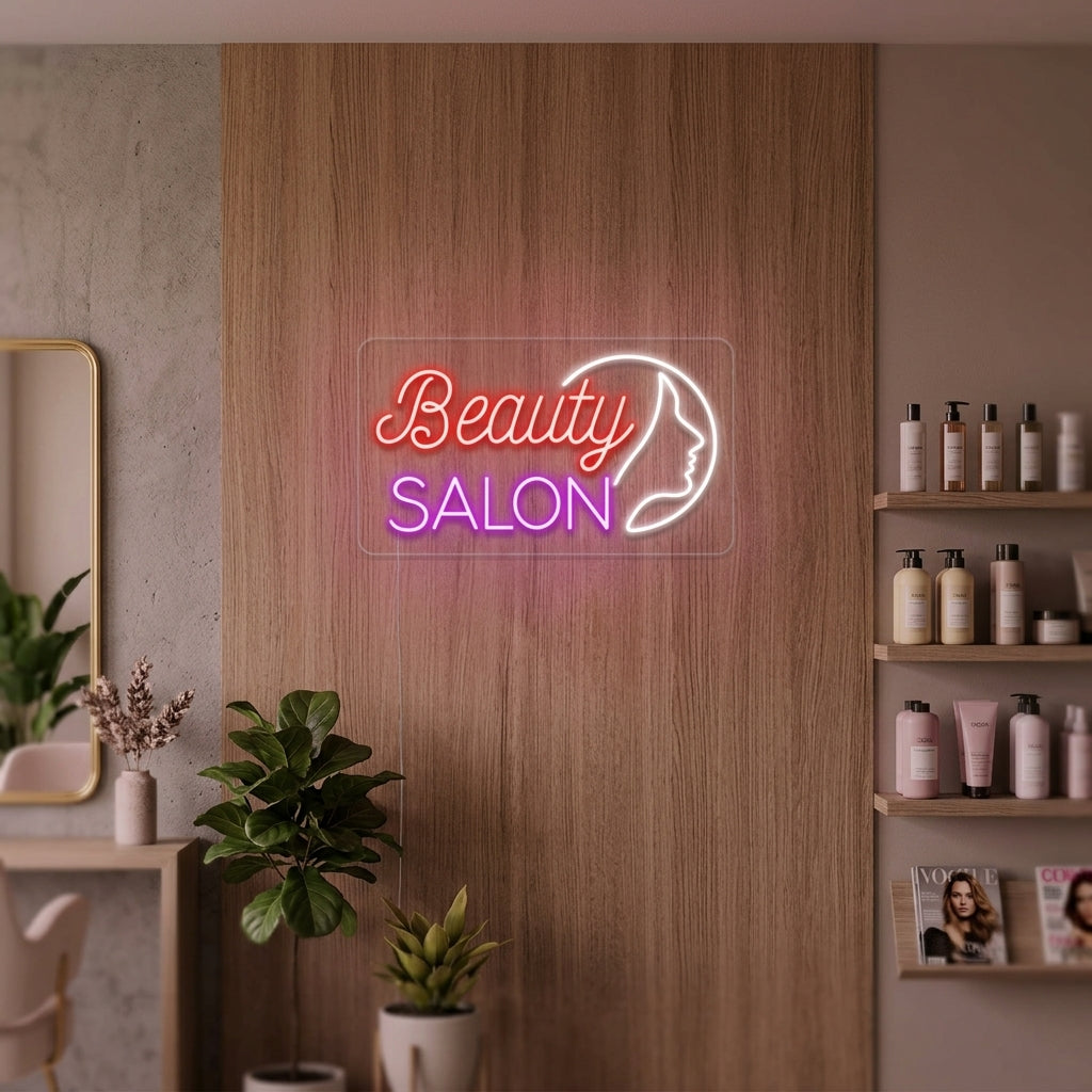 "Beauty Salon, Mädchen-Gesicht" Neonschrift