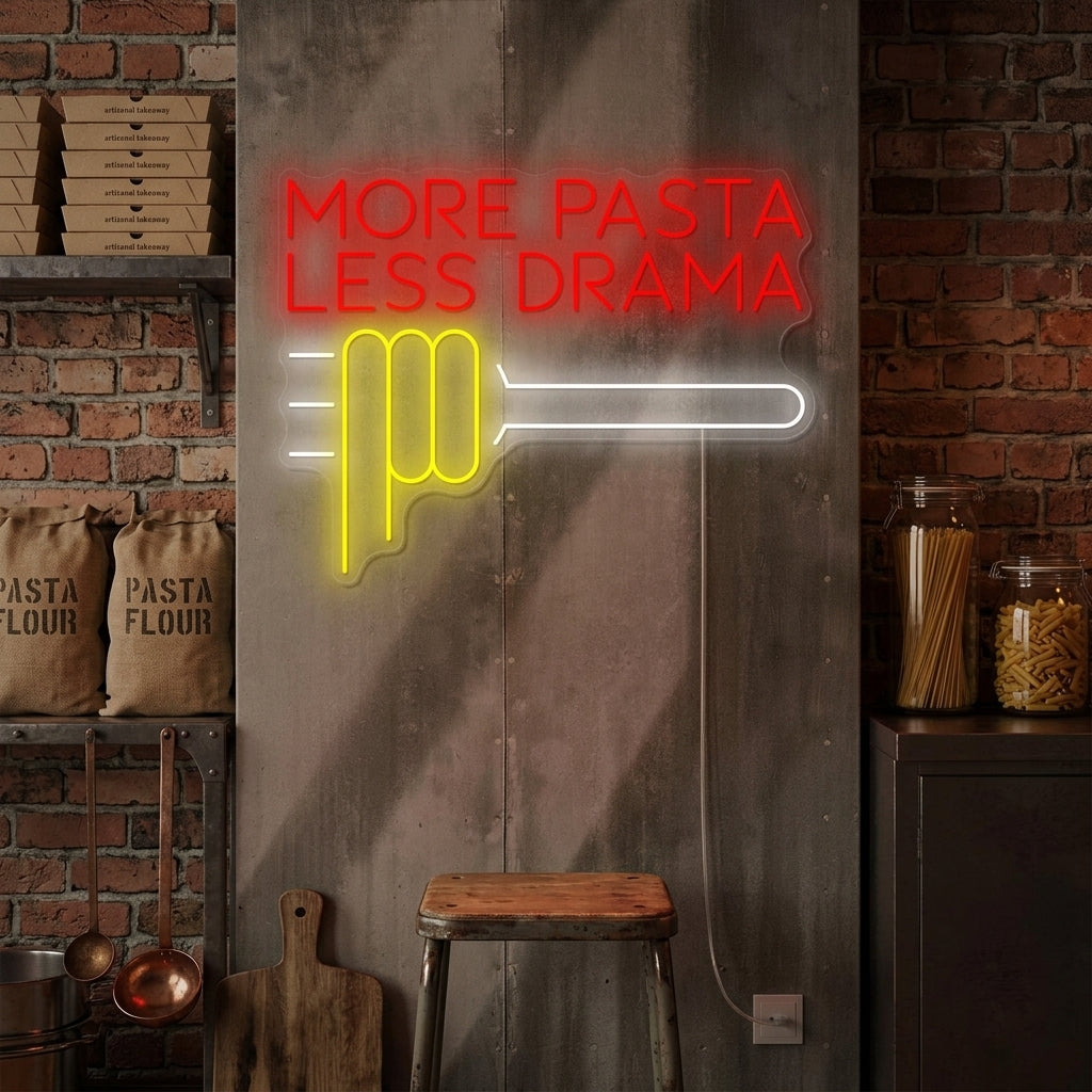 "More Pasta Less Drama" Neonschild