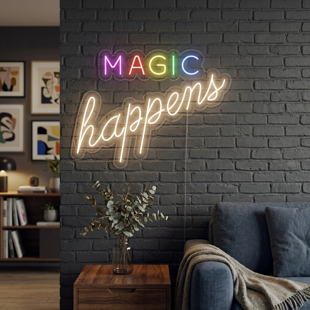 "Magic Happens" Neonschrift