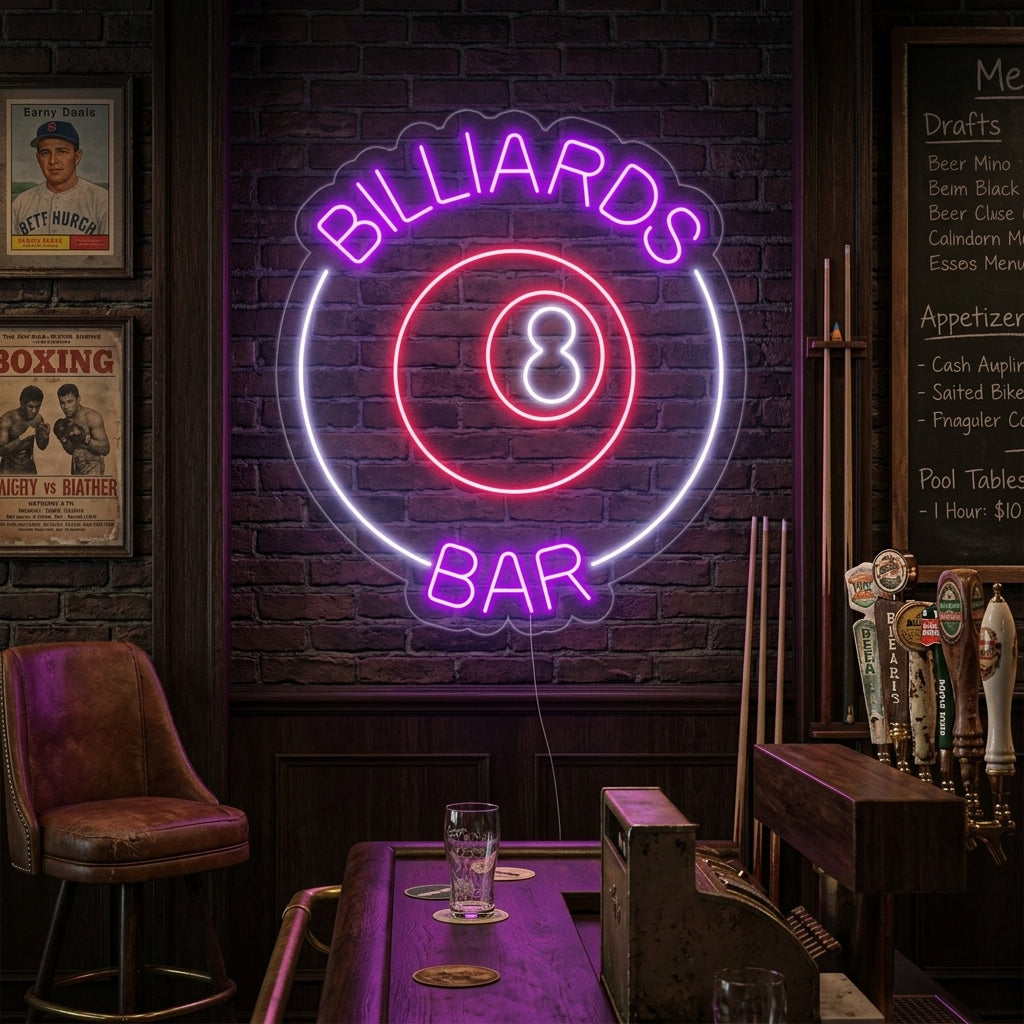 "Billardbar" Neonschrift, Billard Leuchtreklame, Pool Leuchtschild