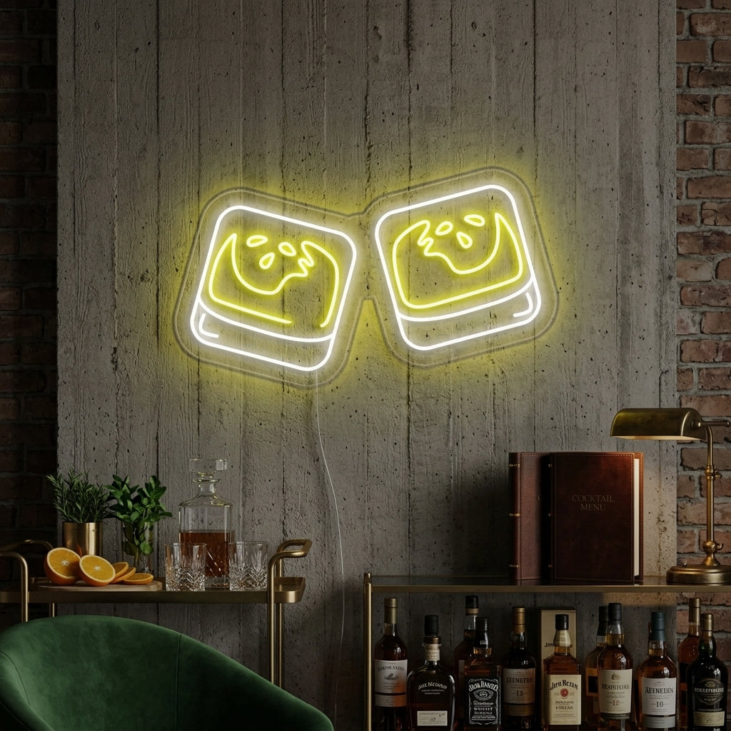"Zwei Klirrende Scotchgläser" Neonschrift