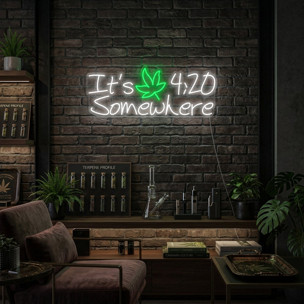 "Its 420 Somewhere Marijuana" Neonschrift, Marijuana Leuchtreklame, Marijuana Leuchtschild