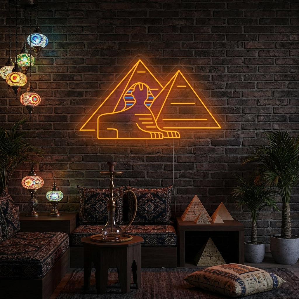 "Sphinx Ägyptische Pyramiden" Neonschrift