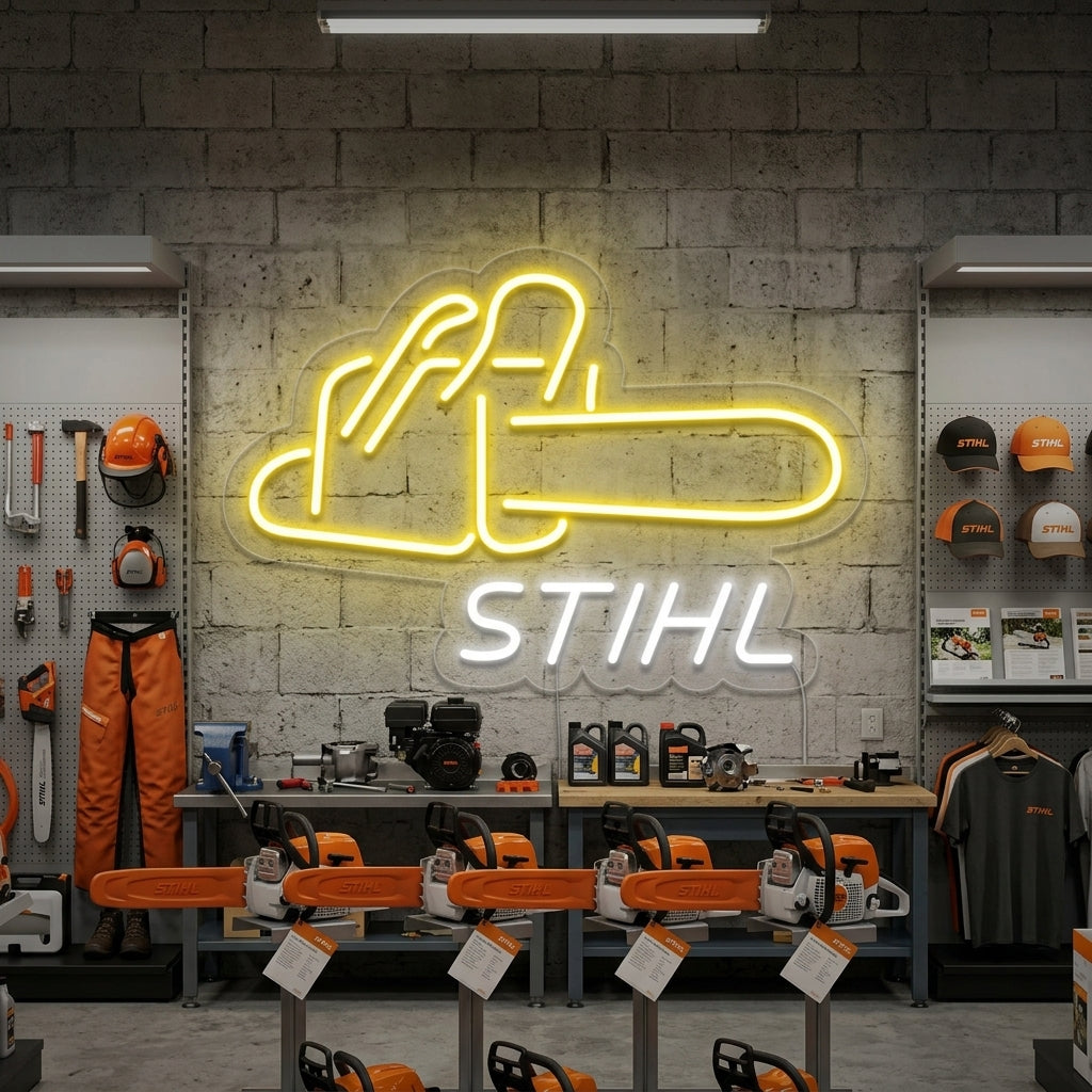 "Stihl, Kettensäge" Neonschrift