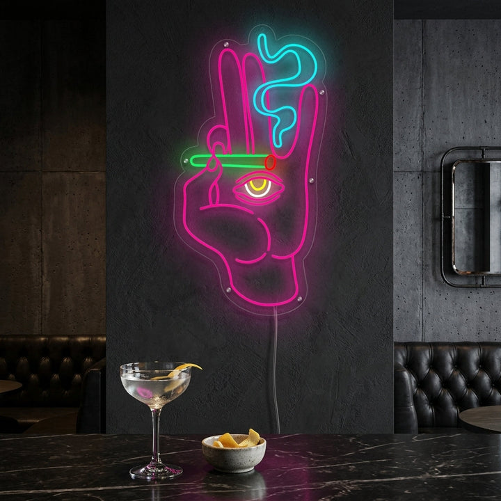 "Rauchen Hand Mit Joint Hand Auge Zigarette" Neonschrift