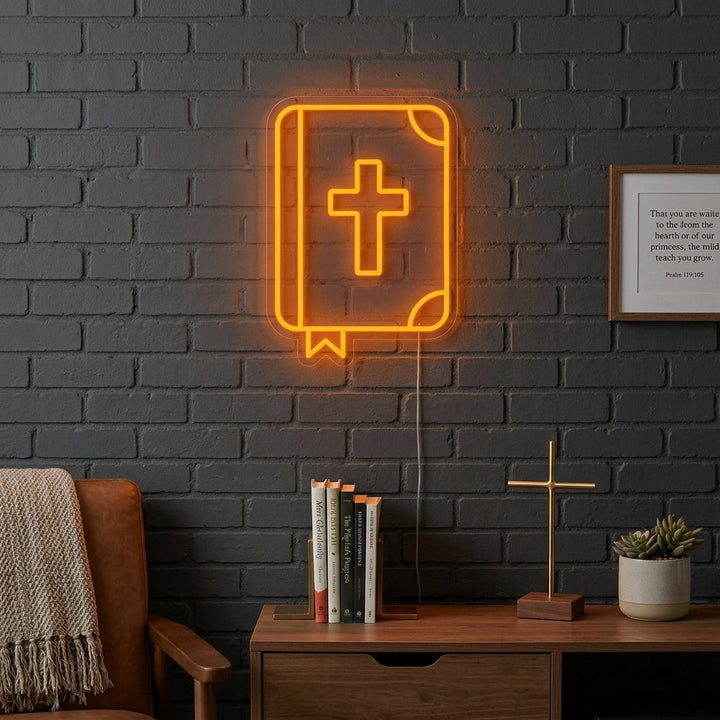 "Christliche Heilige Bibel" Neonschrift