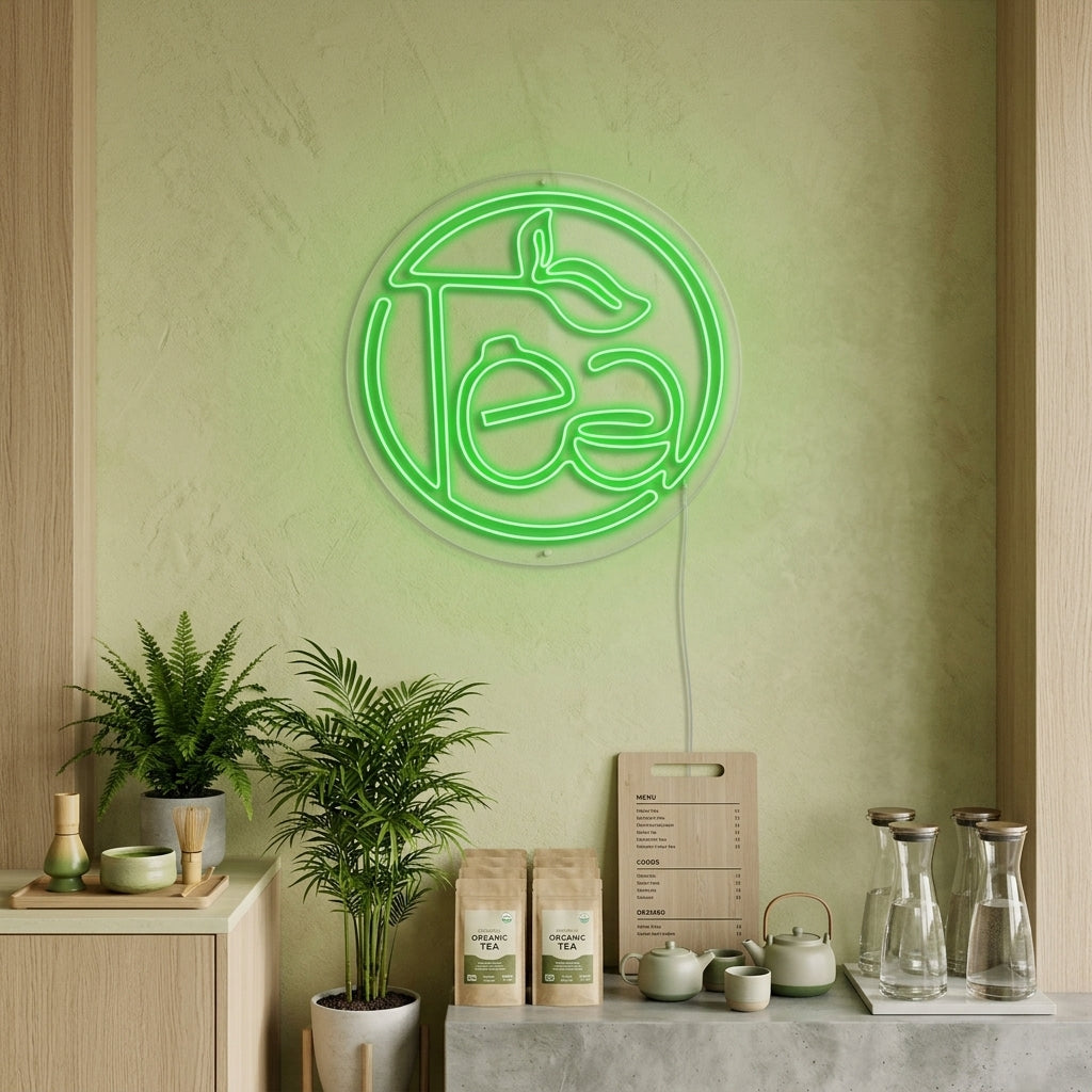 "Grüner Tee, Tea" Neonschrift