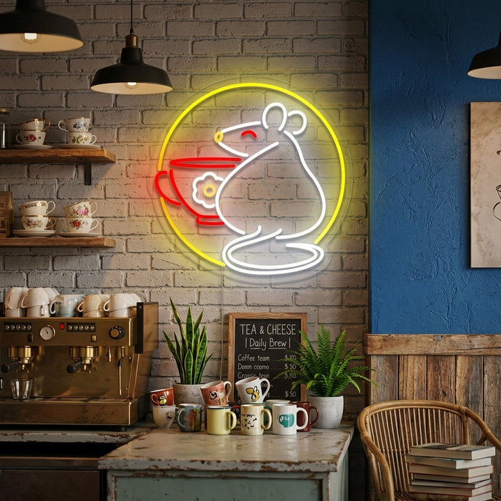 "Ratte Mit Tasse" Neonschrift