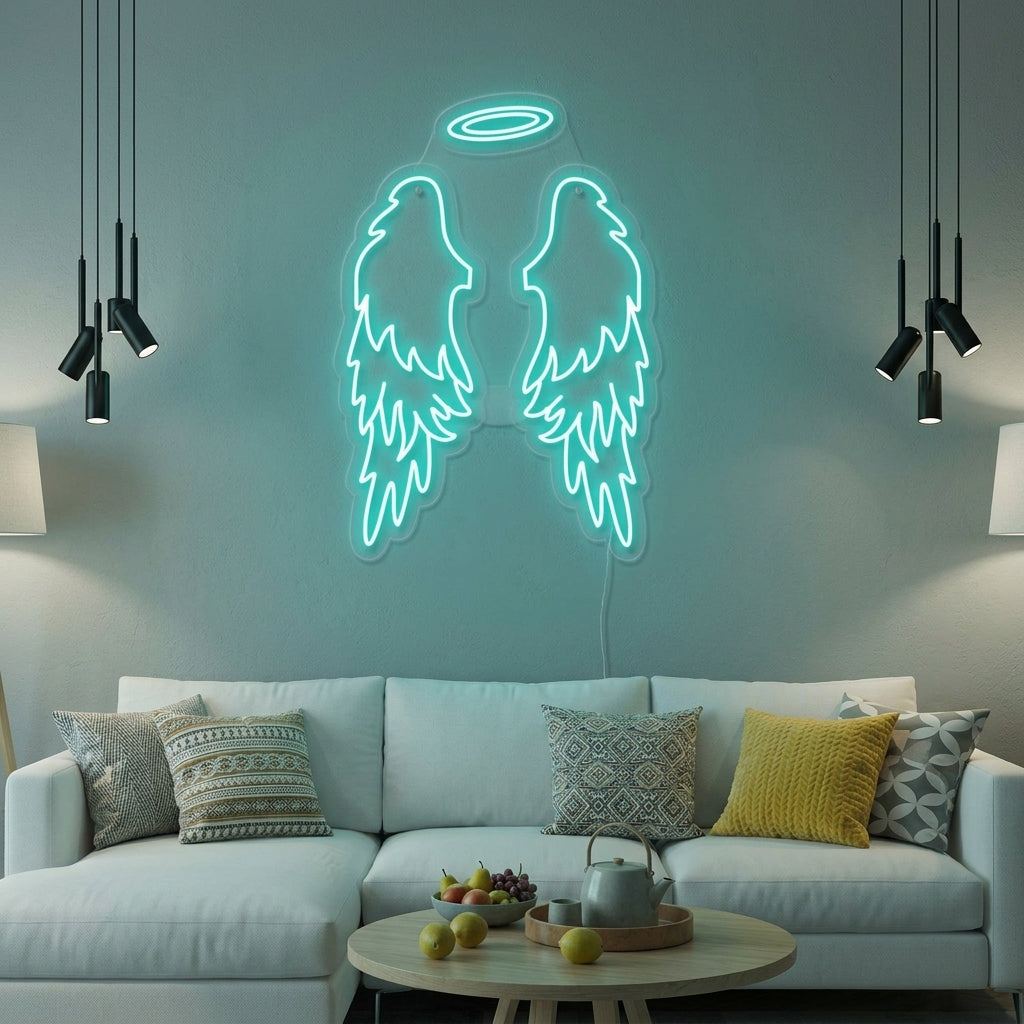 "Engel Flügel Halo" Neonschrift