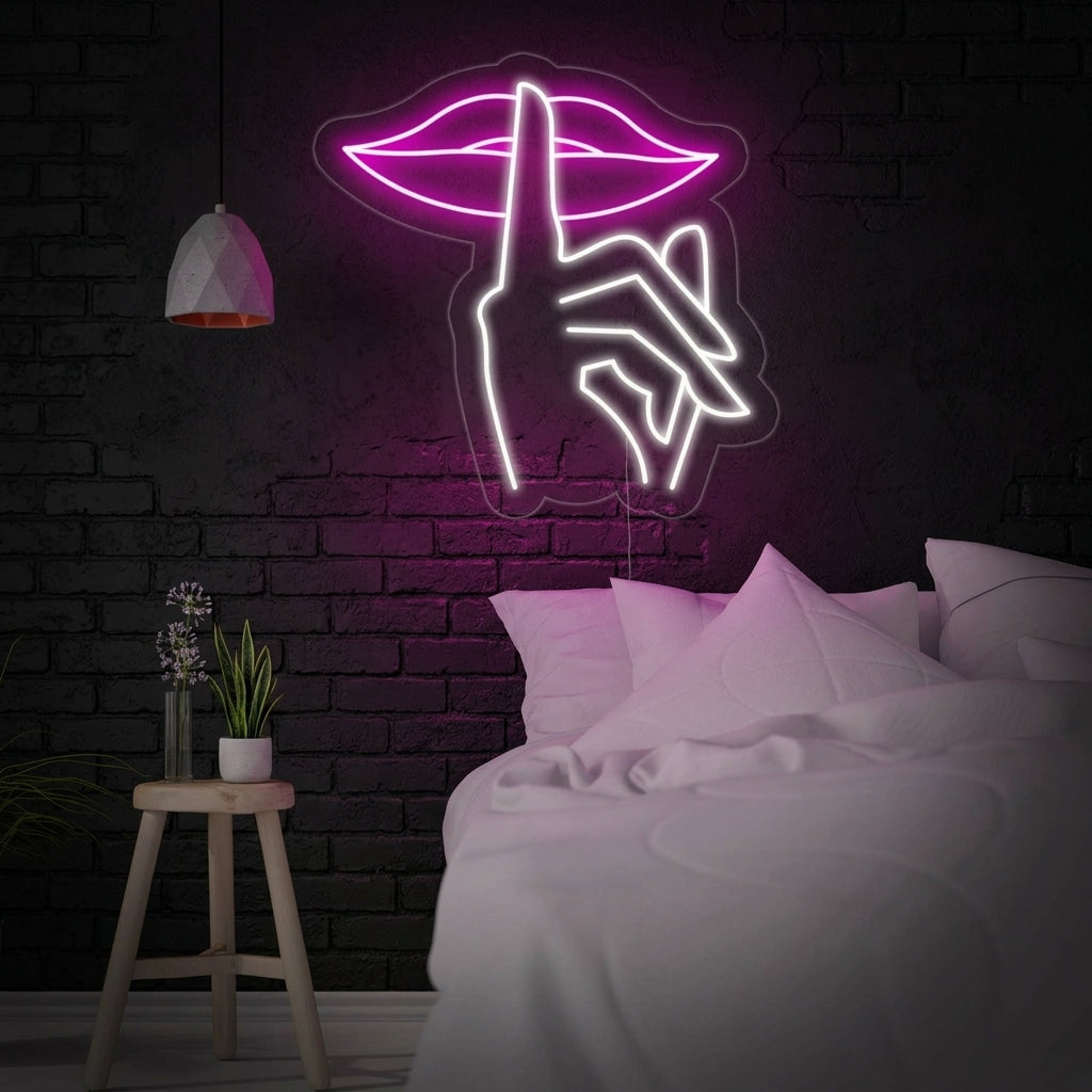"Halt Die Klappe Lippen" Neonschrift