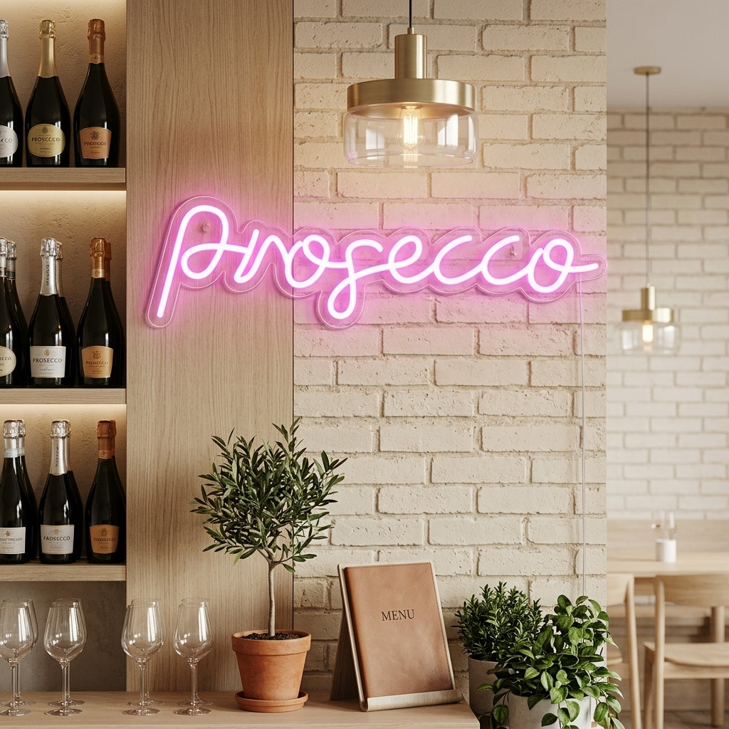"Prosecco Bierbar" Neonschrift