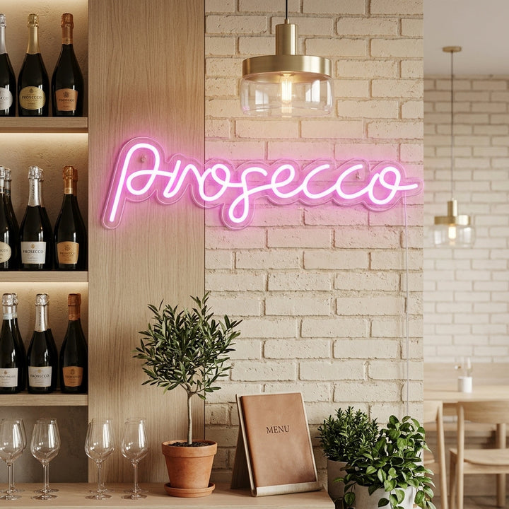 "Prosecco Bierbar" Neonschrift