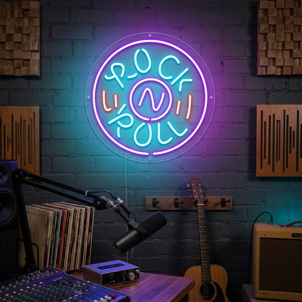 "Rock N Roll, Live-Musik-Party" Neonschrift