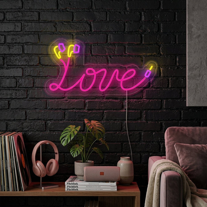 "love, Kopfhörerkabel" Neonschrift