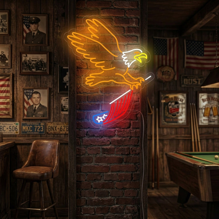 "Adler Fliegt Und Trägt USA Flagge" Neonschrift