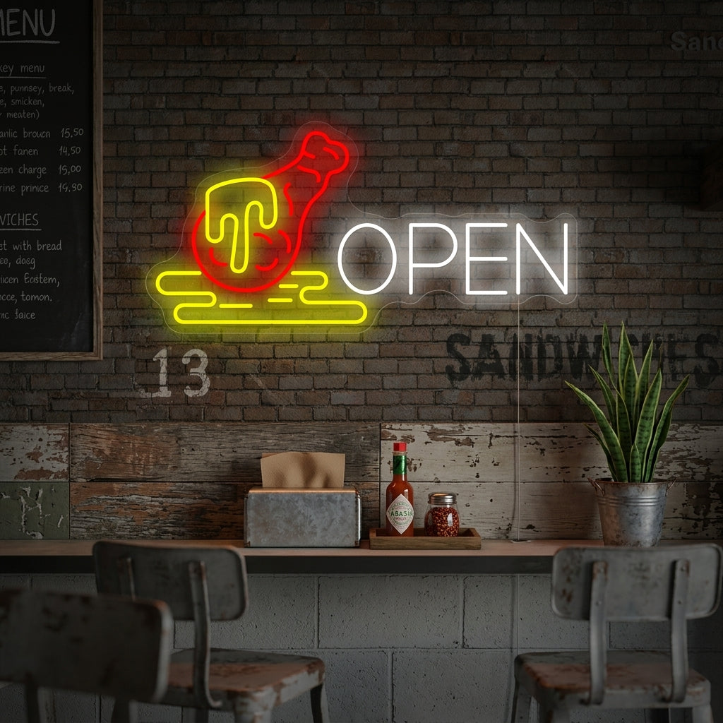 "Offenes Huhn" Neonschild