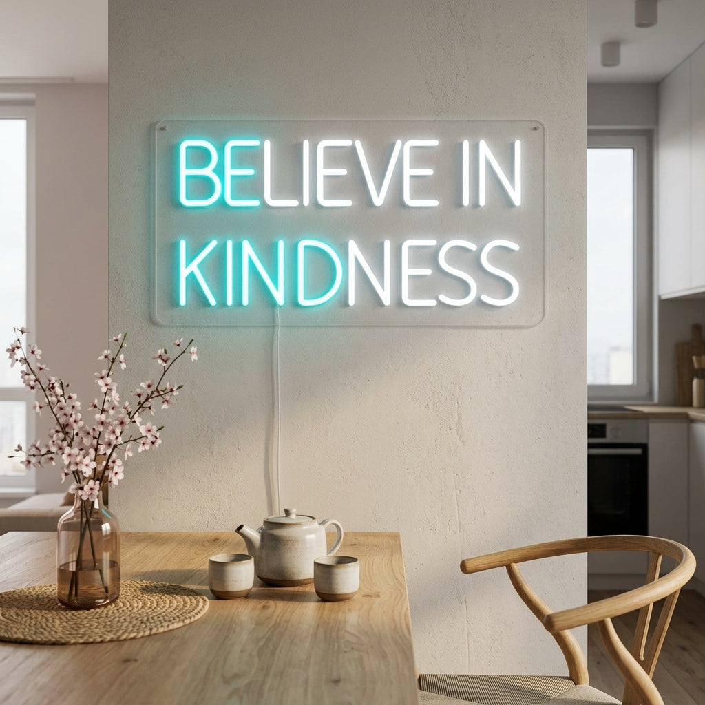 "DELIEVE IN KINDNESS" Neonschrift