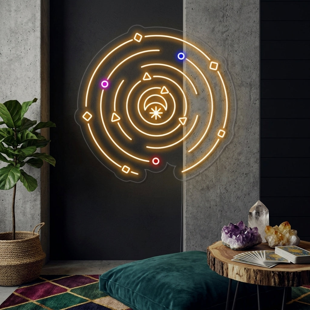 "Galaxie Sonne Stern Mond" Neonschrift