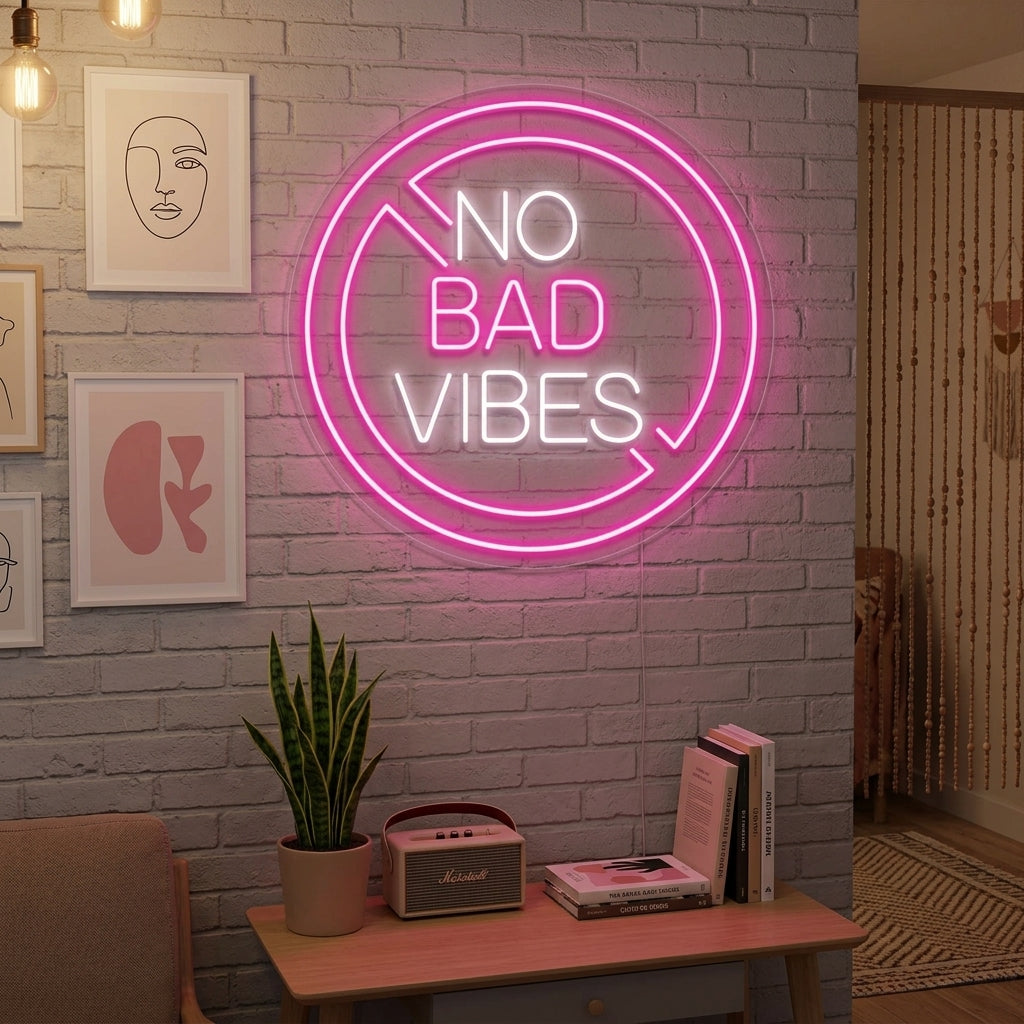 "No Bad Vibes" Neonschrift