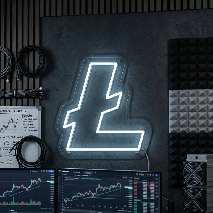 "Litecoin (LTC) Kryptowährung" Neonschrift