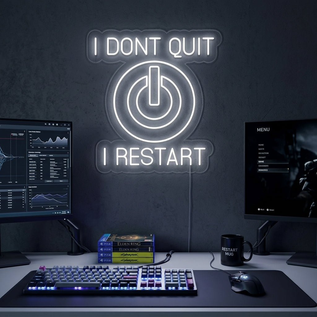 "I Dont Quit I Restart" Neonschrift