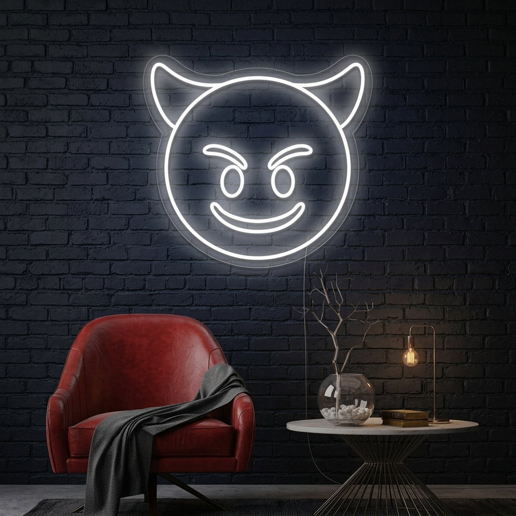 "Teufels-Emoji" Neonschrift