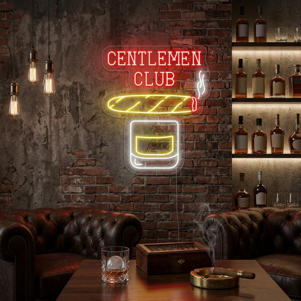 "Gentlemen Club Whisky Zigarre" Neonschrift