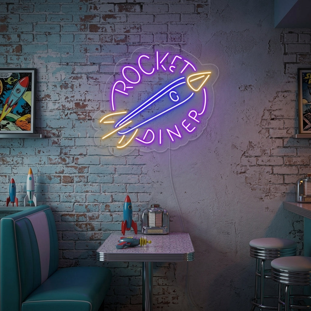 "Rocket Diner" Neonschrift, Diner Leuchtreklame, Diner Leuchtschild