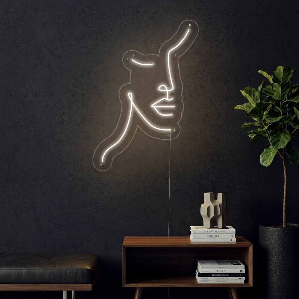 "Femanine Gesichtslinie" Neonschrift