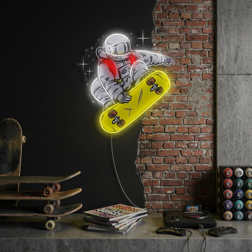 "Astronaut auf Skateboard" Neonschild