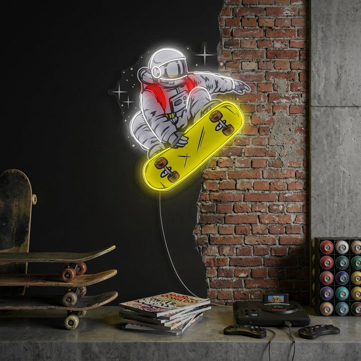 "Astronaut auf Skateboard" Neonschild