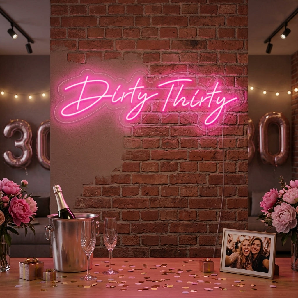 "Dirty Thirty" Neonschrift