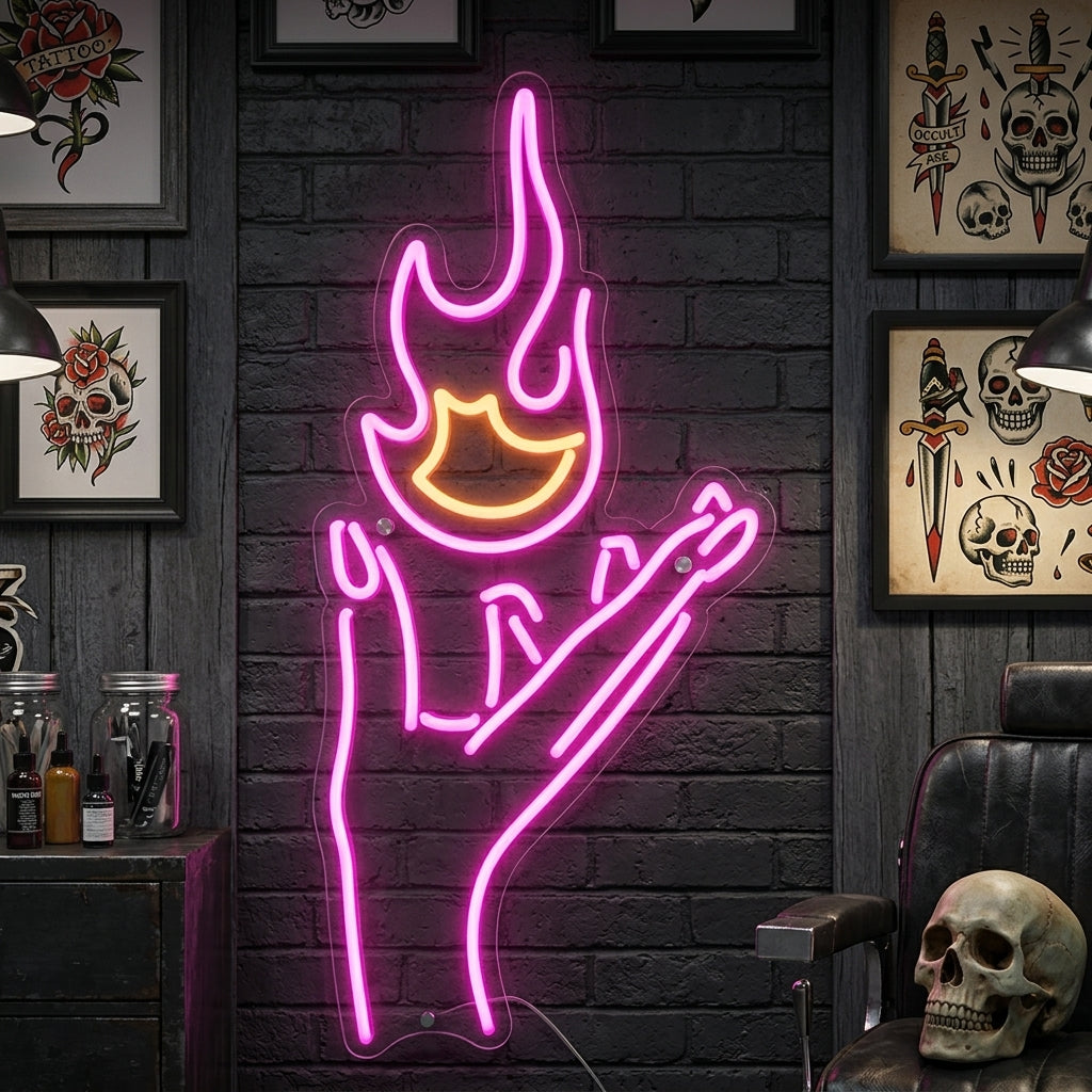"Feuer Und Hand" Neonschrift