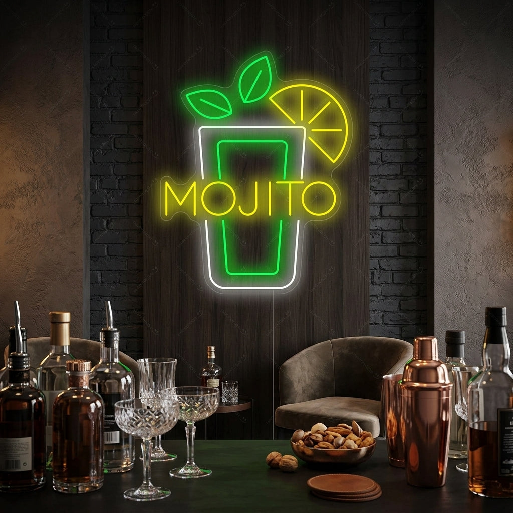 "Mojito Weinglas" Neonschild