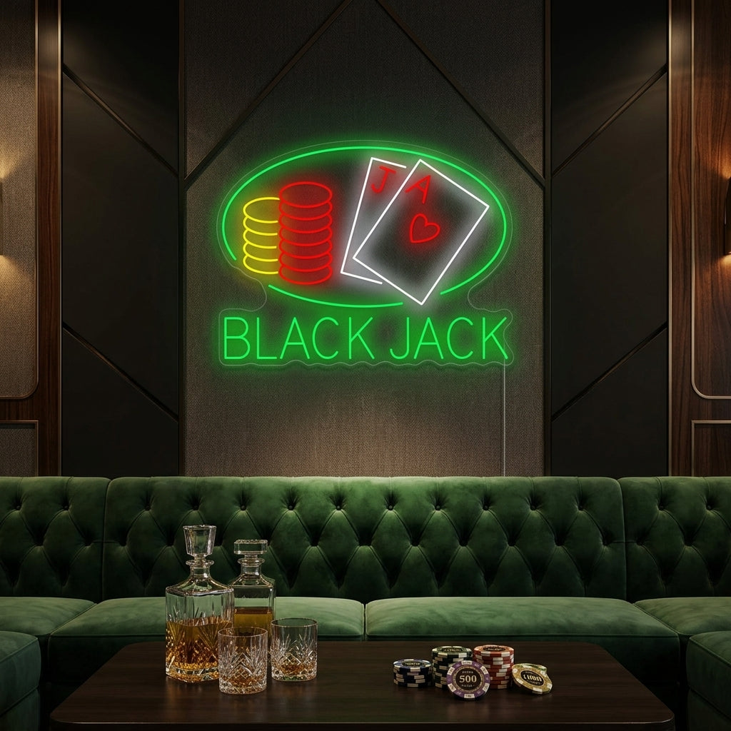 "Black Jack" Neonschild, Kasino Leuchtreklame, Kasino Leuchtschild
